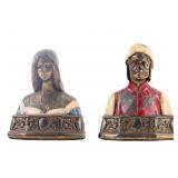 Cold Painted Bronze Bust Bookends (2)