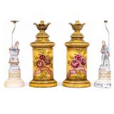 2 Pairs of Vintage Lamps, Figural, Yellow Floral
