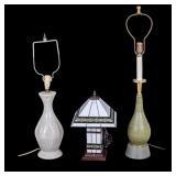 Slag Glass, Crazed, Green Glaze Lamps (3 Pc.)