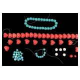 Carved Cinnabar Bead Grouping, Red Green White