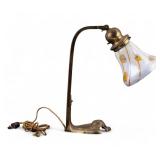 Arts and Crafts Brass Lamp with Blown Glass Shade