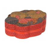 Cinnabar Jewelry Box w/ Leaves, Lotus Flower