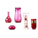 Bohemian Cranberry and Other Glass Vases