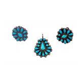 Native American Turquoise Silver Pendant & Earring