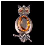 Early Sterling Jelly Belly Owl Brooch