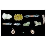 Carved Green Hardstone Pieces, Some Figural