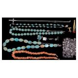 12K GF Tie Clip, 925 Turquoise and Other Necklaces