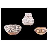 Native Zuni Pottery Jar, Hopi Bowl, and Acoma Olla