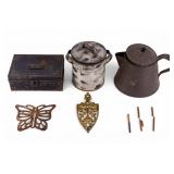 Tole Coffee Pot, Tins, and Trivets