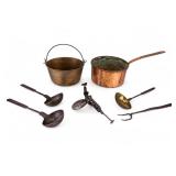 19th C Copper, Brass, and Iron Cookware