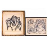 Signed Lithograph, Signed Charcoal Drawing