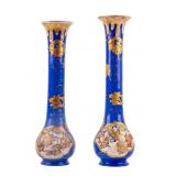 Cobalt Blue Satsuma Gooseneck Vases (Pair)