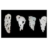Carved White Jade of Birds + Leaves (4 Pc.)