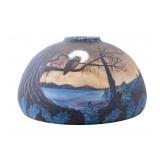 Reverse Painted Glass Lampshade, Owl w/ Moon