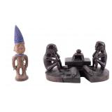 African Wood Carved Figural Tobacco Box + Figure