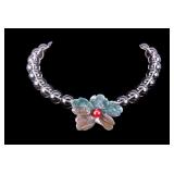 Smokey Quartz Bead Necklace, Stone Flower Pendant