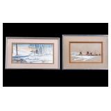 Grouping of 2 Winter Themed Signed Watercolors