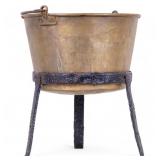 Early Brass Sugar Kettle w/ Iron Stand