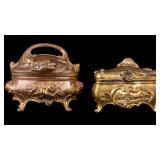 2 Early B&W Footed Brass Vanity Boxes
