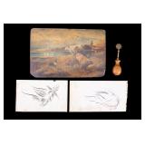 Antique Pie Krimper, Early Oil on Board, Sgraffito