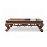 Asian Style Carved + Glass Coffee Table, Ball Feet