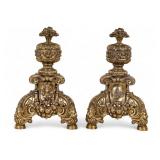 Antique 20C Rococo Style Brass Andirons