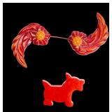 Two Red Bakelite Vintage Brooches