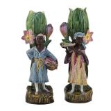 19th C Barbotine Majolica Blackamoor Vases (2)
