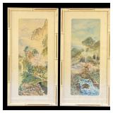 Pair of Signed Asian Watercolors on Silk Panels