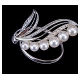 Mikimoto Pearl and Sterling Brooch w/ OB