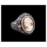 Antique Sterling Cameo Onyx Flip Ring