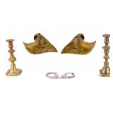 Antique Brass Slipper Stirrups, Candlesticks