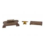 Russian Relief Brass Inkwell and Stationary Set