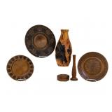 Vintage Carved Treenware Chargers, Vases, Box