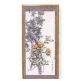 Chinese Framed Watercolor on Paper with Flowers