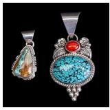 Sterling Signed Native Am. Turquoise Pendants (2)