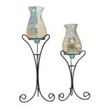Hand Blown Jardinieres on Wrought Iron Stands