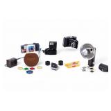 Vintage Camera + Accessories/Flash Holder, Lens +