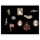 Mid Century & Vintage Rhinestone & Cameo Brooches
