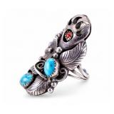 Native American Silver Bear Paw Turquoise Ring