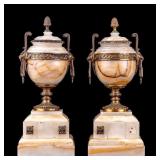 French Ormulu Bronze Onyx Lidded Urns