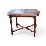 French Carved Walnut Black Marble Occasional Table