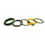 Five Green Bakelite Vintage Bracelets