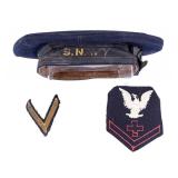 WWII US Navy Beret Hat & Patches
