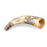 19C Folk Art Etched Powder Horn