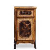 Vintage Bamboo Nightstand w/ Bird Decorations