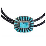 Signed Tommy Lowe Navajo Sterling Turquoise Bolo