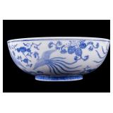 19th C. Chinese Blue & White Footed Phoenix Bowl