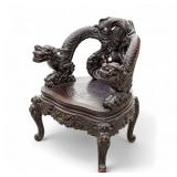 Antique Chinese Hardwood Dragon Chair (Marked)