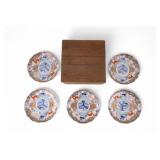 5 Japanese Imari Plates w/ Wooden Box